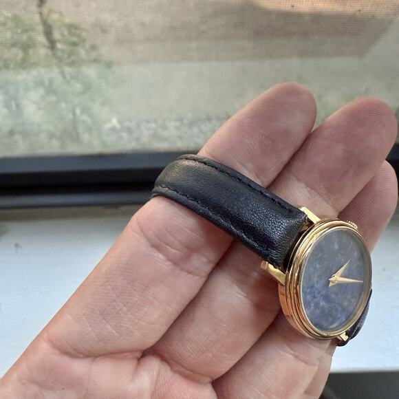 Vintage Eska Quartz Gold Plated Ladies Watch Lapis Lazuli Stone Dial 24mm Womens - Picture 3 of 10